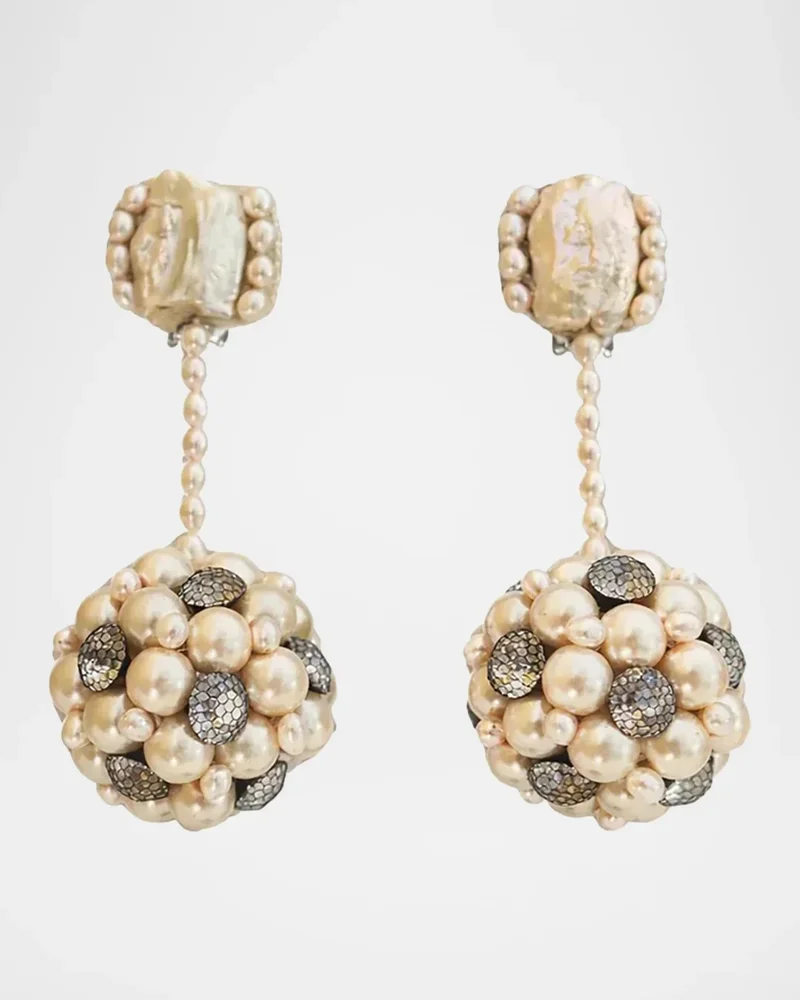 Chakra Pearl Pendulum Clip-On Earrings
