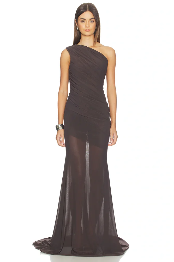 One Shoulder Tucked Gown