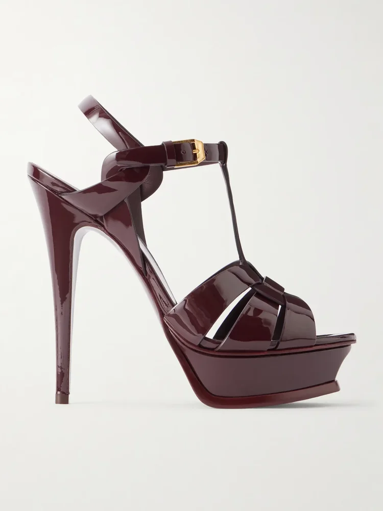 Tribute woven patent-leather platform sandals