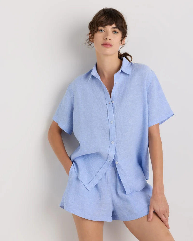 100% European Linen Shorts Pajama Set