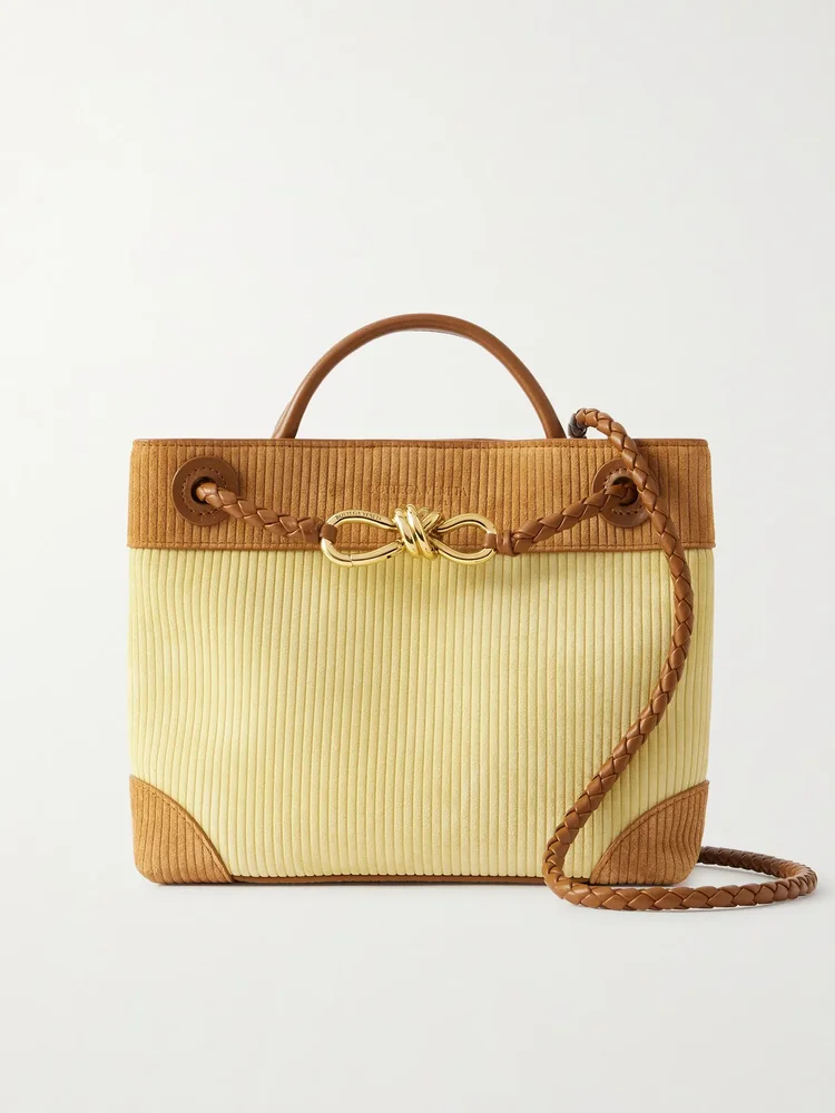 Andiamo leather-trimmed two-tone ribbed suede tote