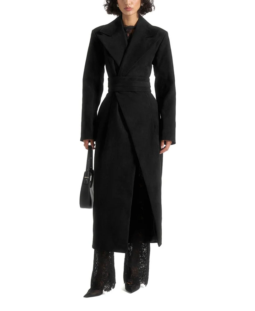 Esma Suede Asymmetric Coat with Cinch Belt