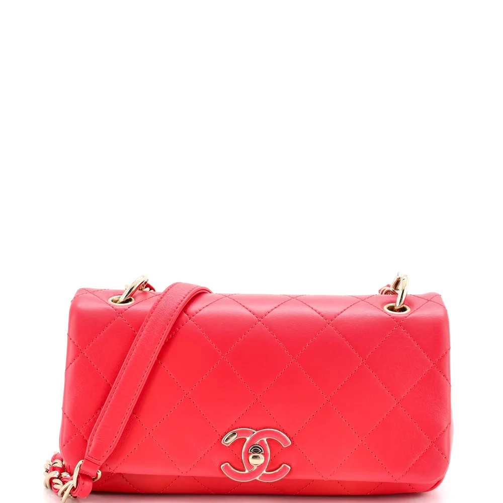 Pre-Owned Chanel Twist Chain Enamel CC Flap Bag Quilted Lambskin Large