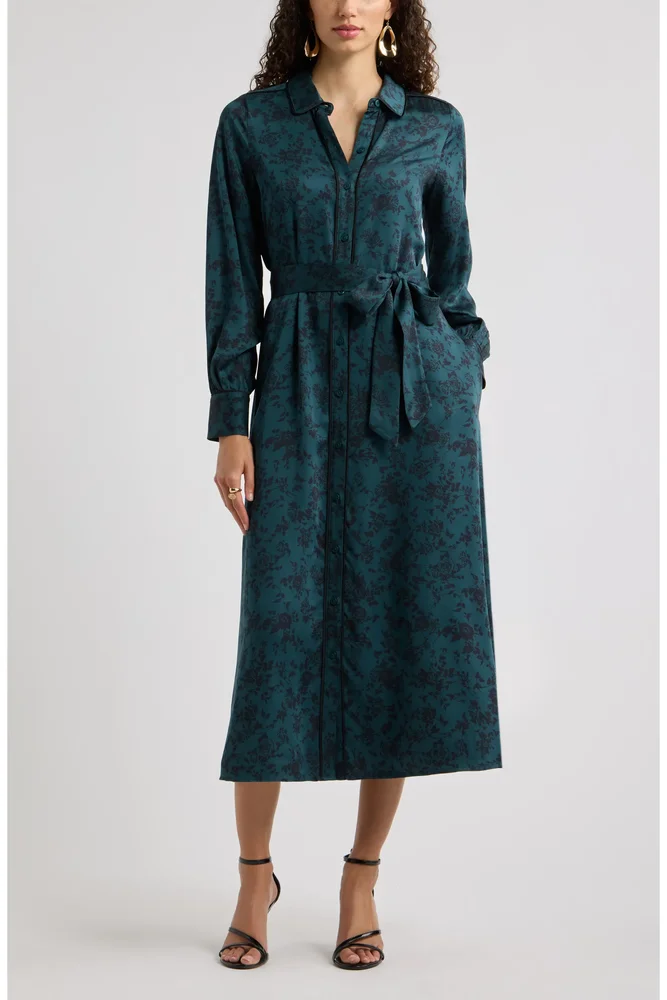 Long Sleeve Belted Midi Shirtdress