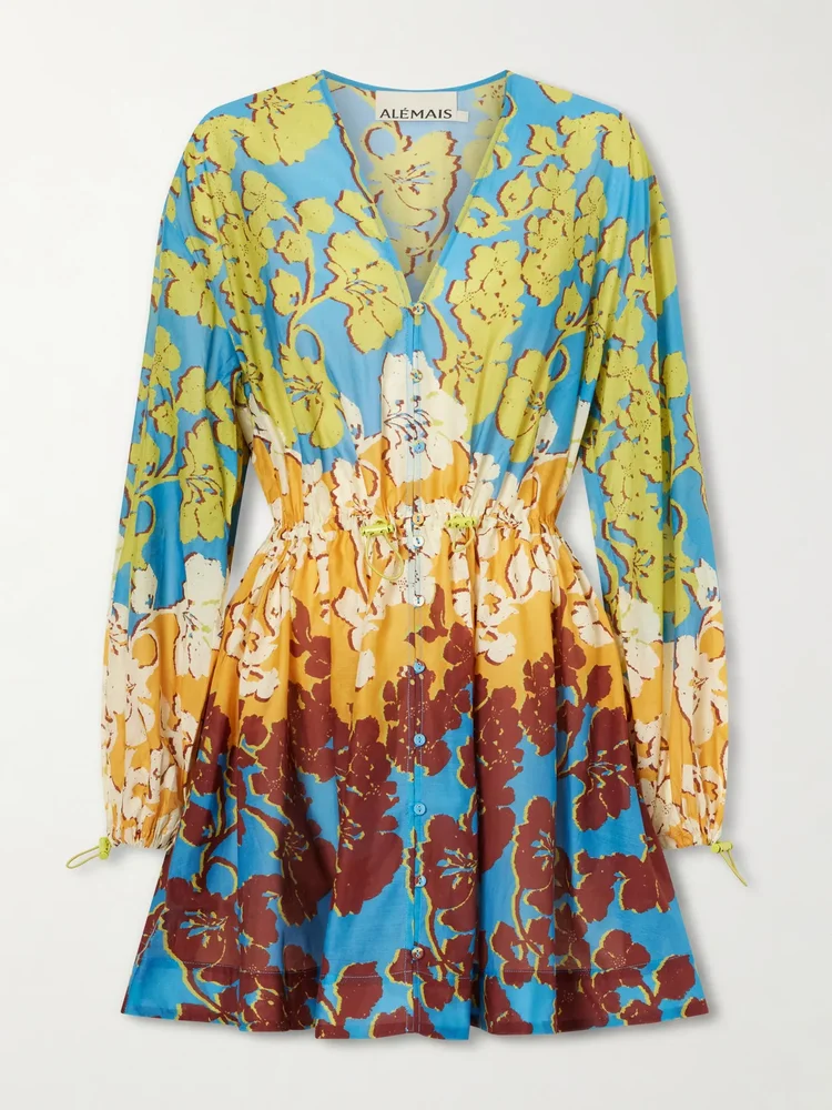 Splice cotton and silk-blend mini dress