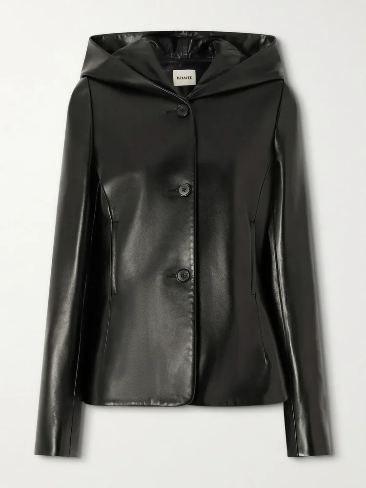 June hooded peplum leather jacket