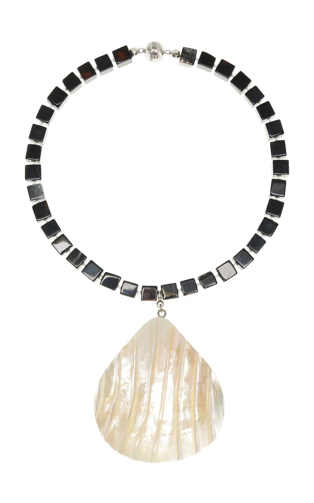 Oro Rhodium-Plated Mother Of Pearl Onyx Necklace