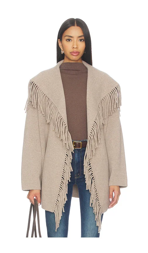 Wool Tie Waist Fringe Coat