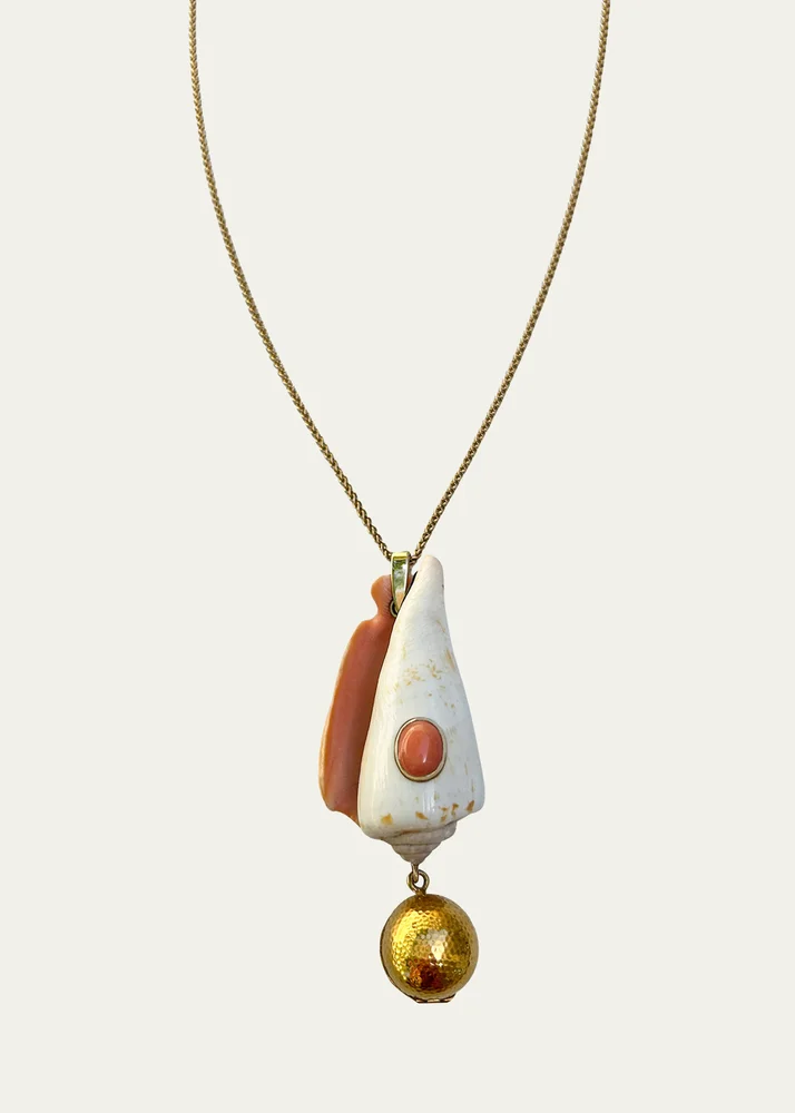 14K Shell and Coral Keepsake Necklace