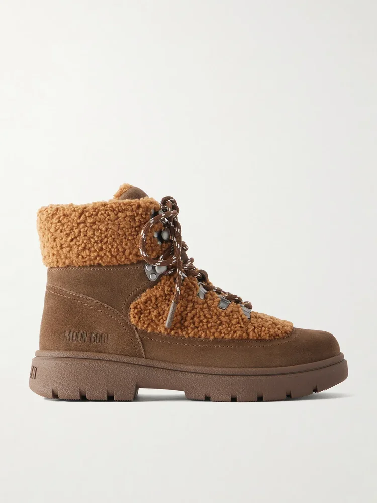 Combat fleece-trimmed suede ankle boots