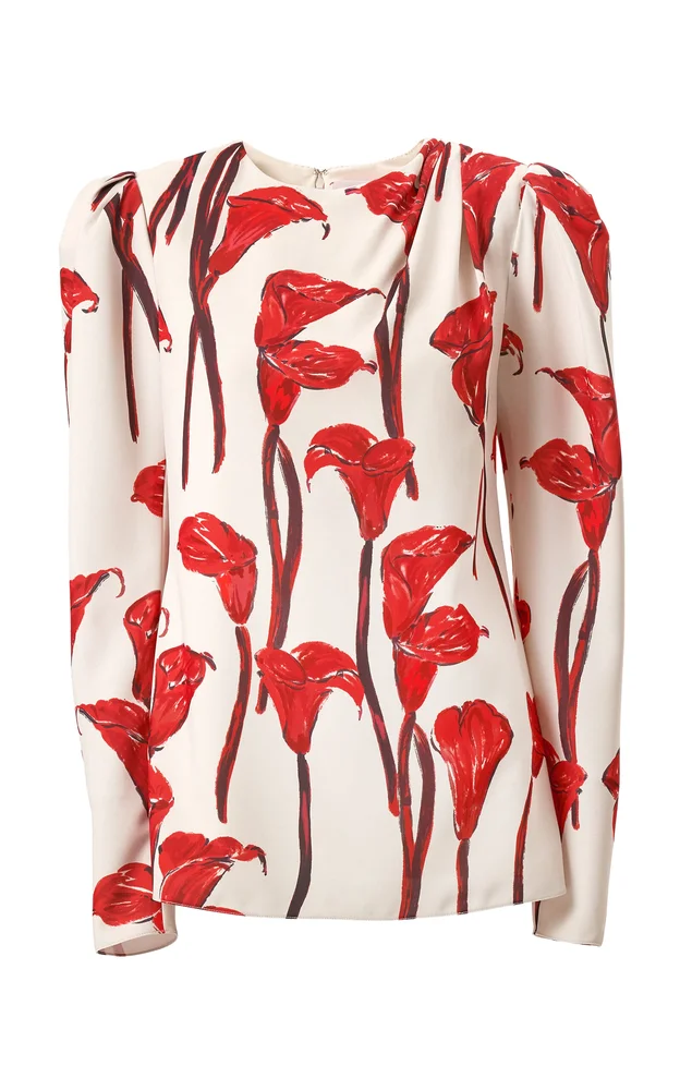 Calla Lily Print Cady Draped Top