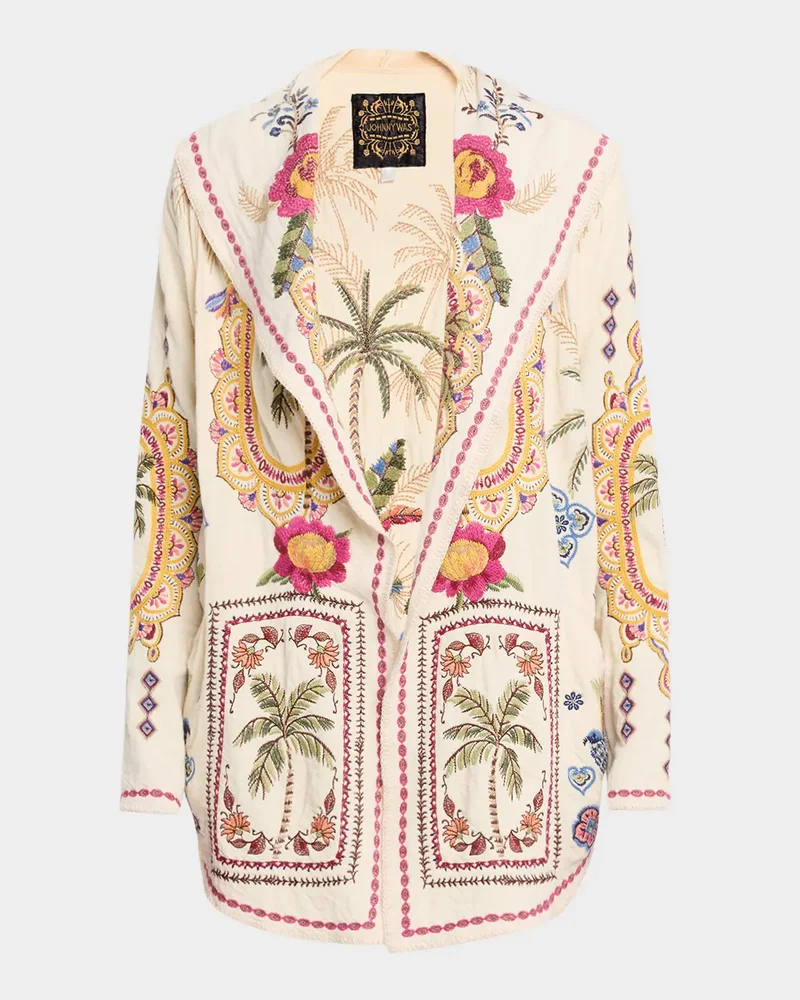 Avelar Biya Floral-Embroidered Short Cotton Hoodie