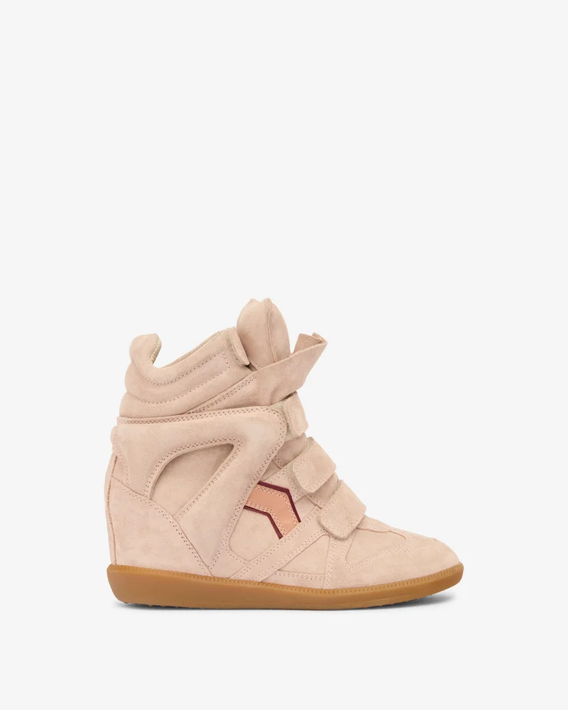 Bekett Suede Wedge Sneakers in Pale Pink and Peach