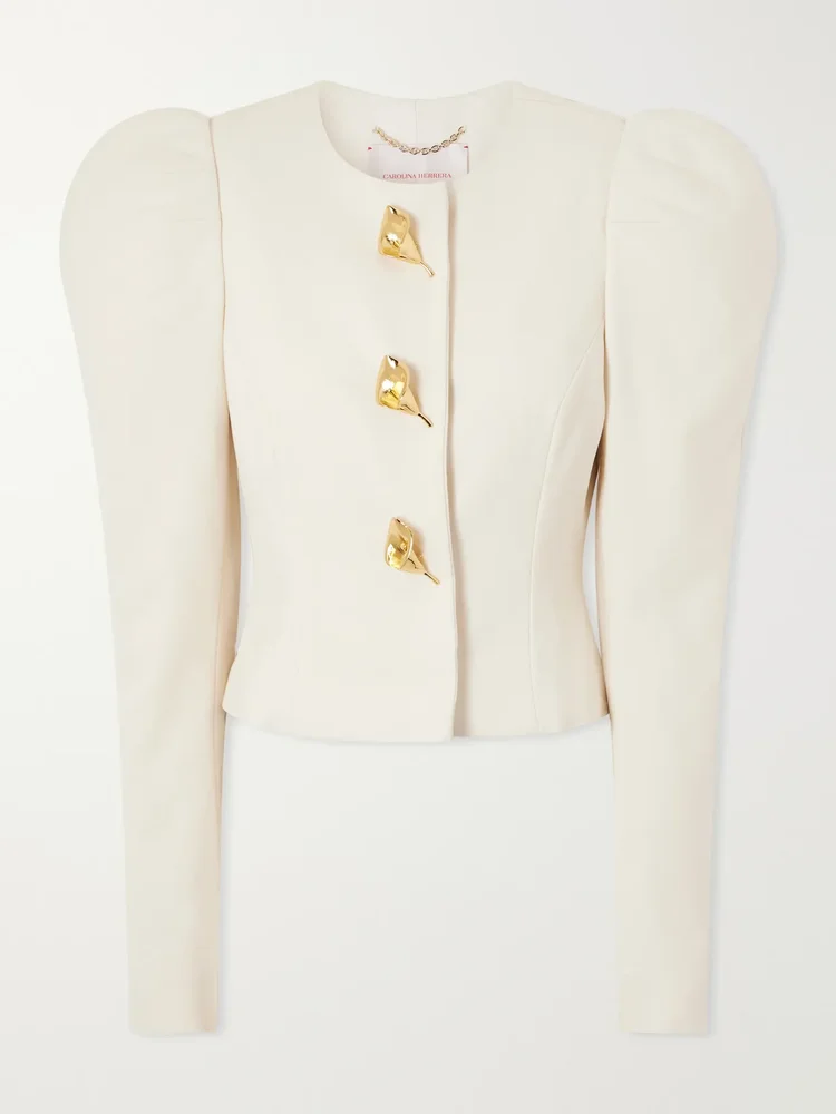 Embellished darted stretch-wool crepe jacket