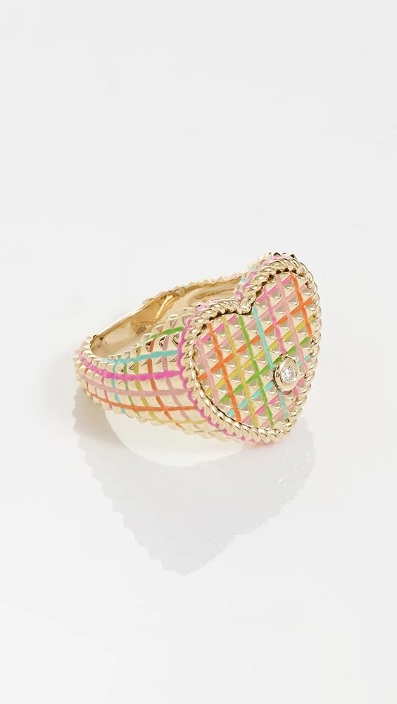 Gold and Enamel Heart Signet Ring