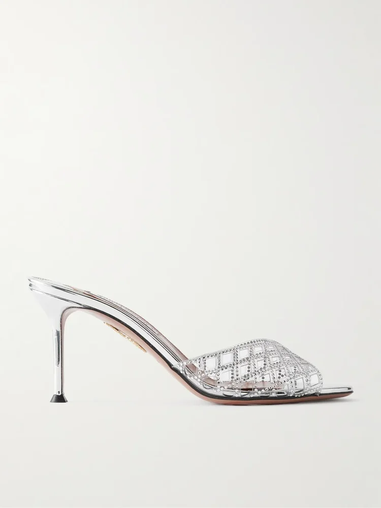 Lumiere crystal-embellished cutout PVC mules