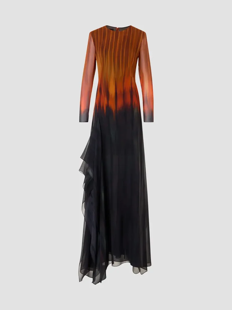Silk Ombré Asymmetric A-Line Maxi Dress