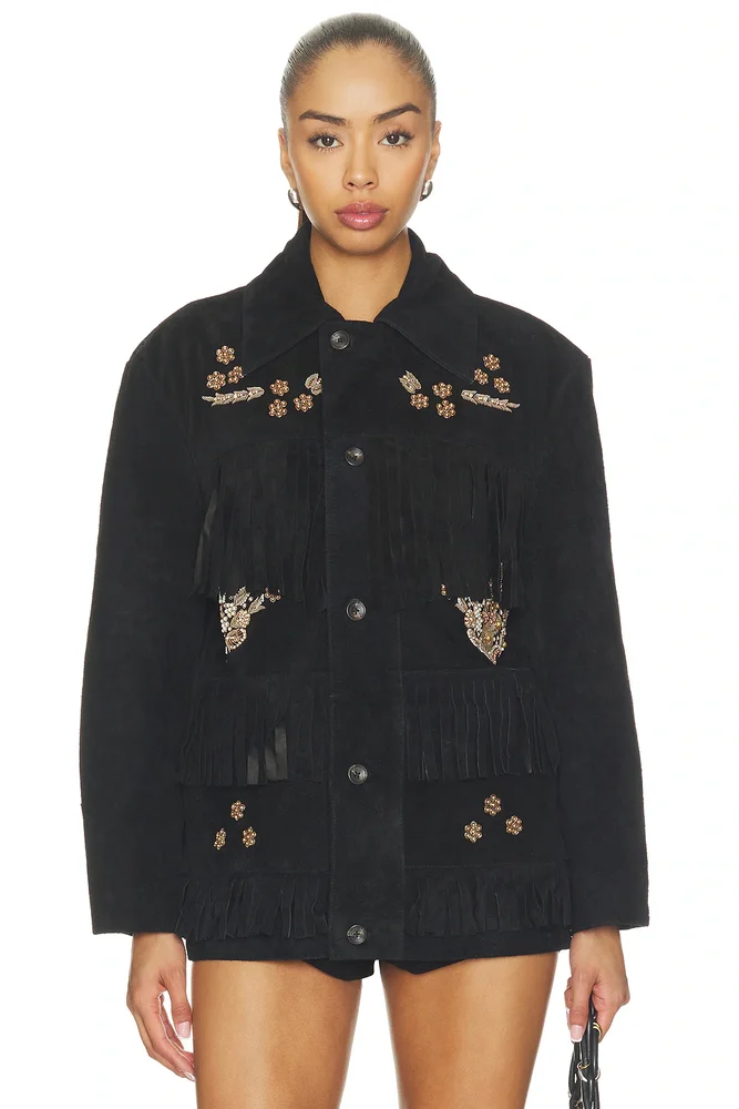 Hand Embroidered Suede Western Fringe Jacket