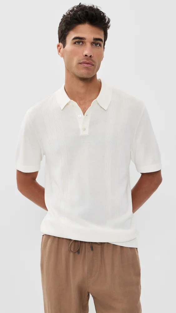 Silk Blend Ribbed Knit Polo