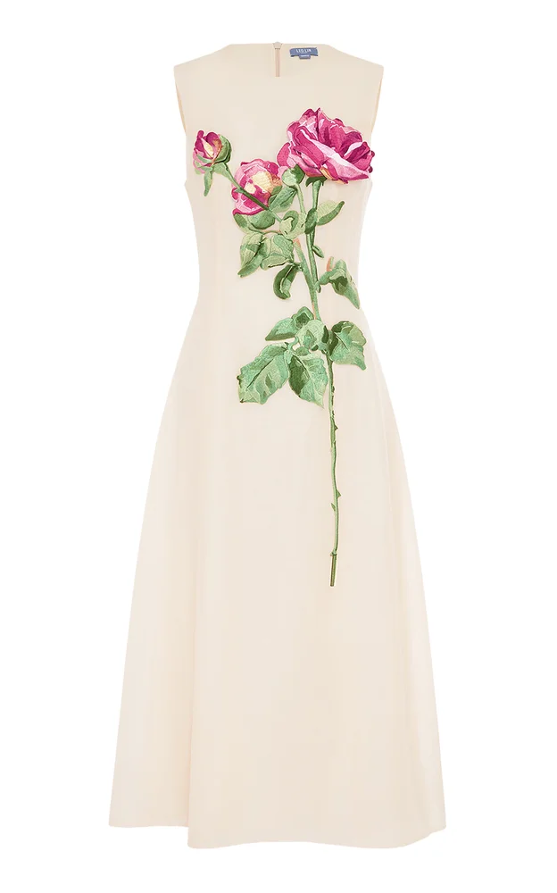 Cleo Embroidered Faille Midi Dress