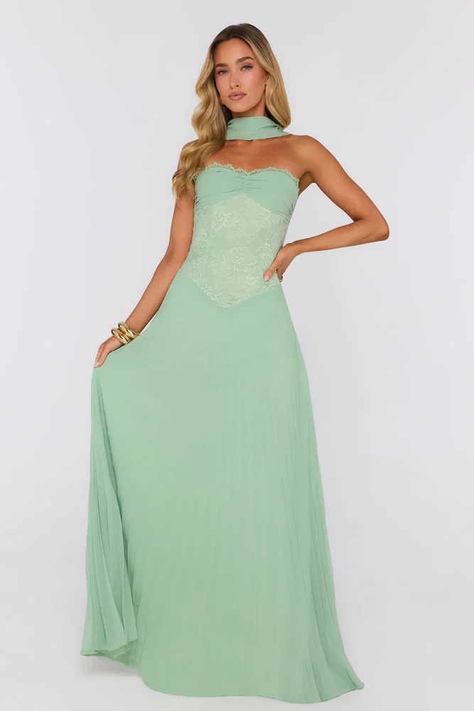 Stiletto Strut Strapless Maxi Dress Sage