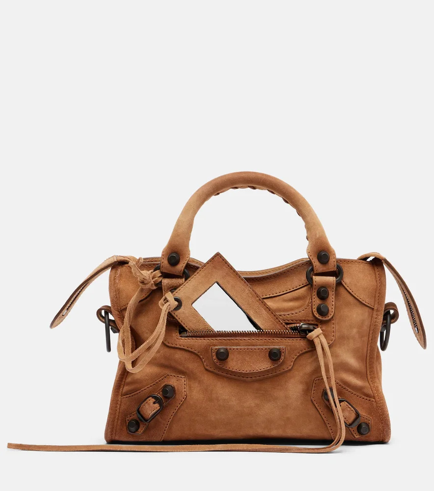 Le City Mini suede top-handle bag in brown