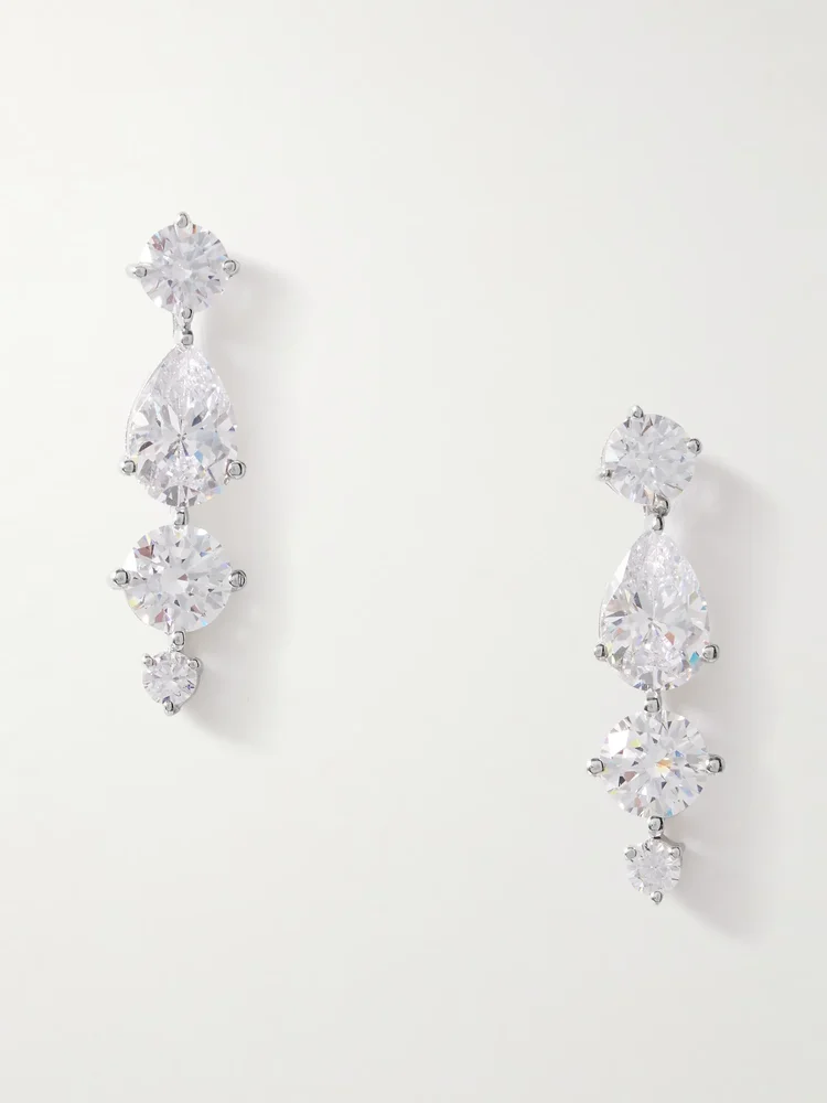 Rhodium-plated recycled silver cubic zirconia earrings