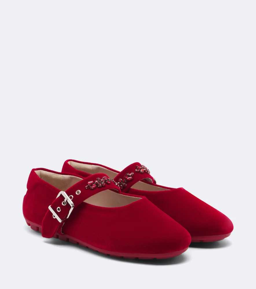 Embellished velvet Mary Jane flats
