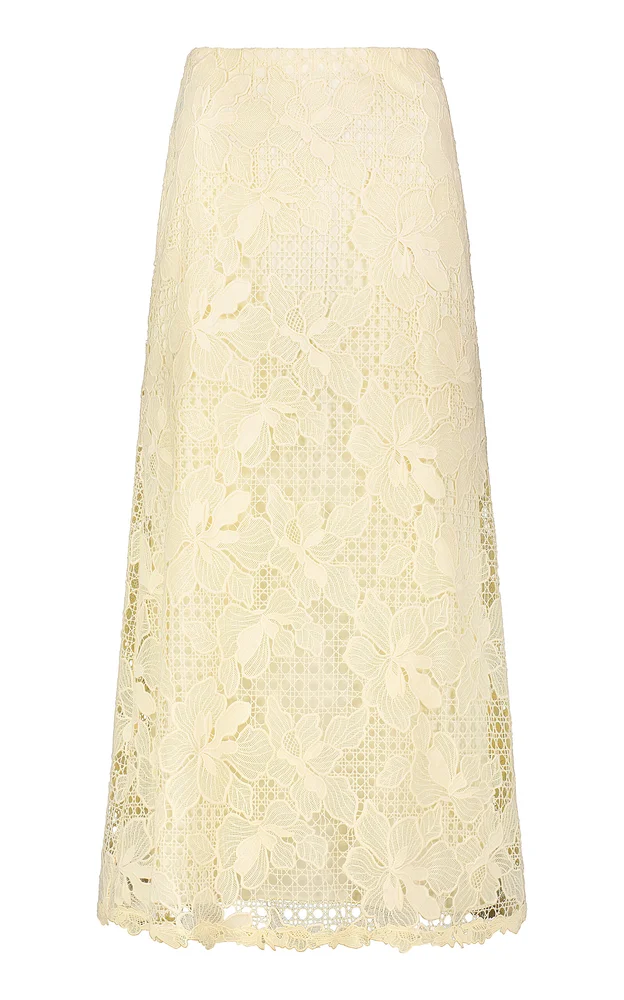 Lattice Guipure Lace Midi Skirt