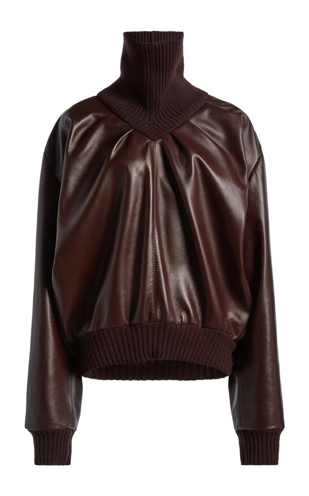 Knit Collar Leather Top