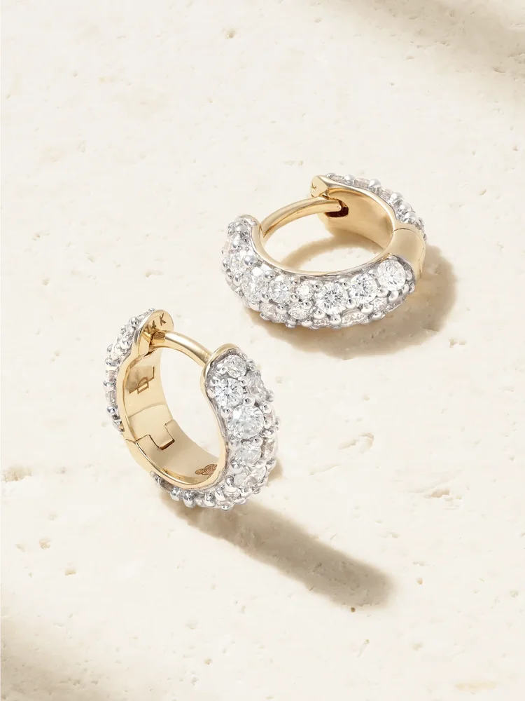 Chubby 14-karat gold diamond hoop earrings