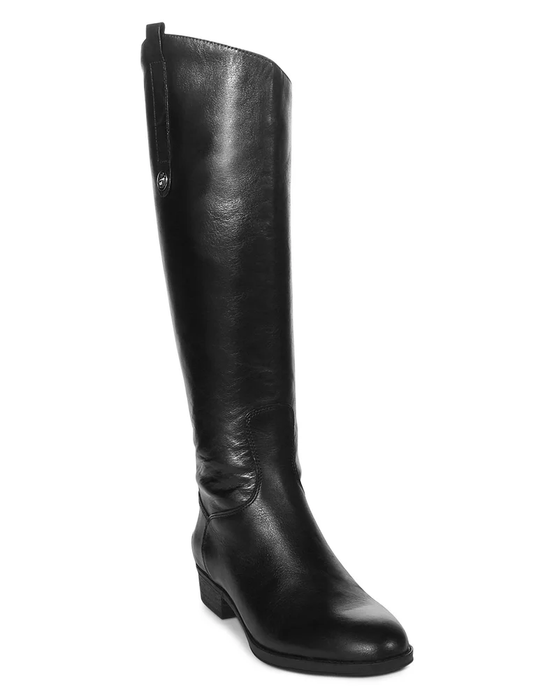 Penny Round Toe Leather Low-Heel Riding Boots