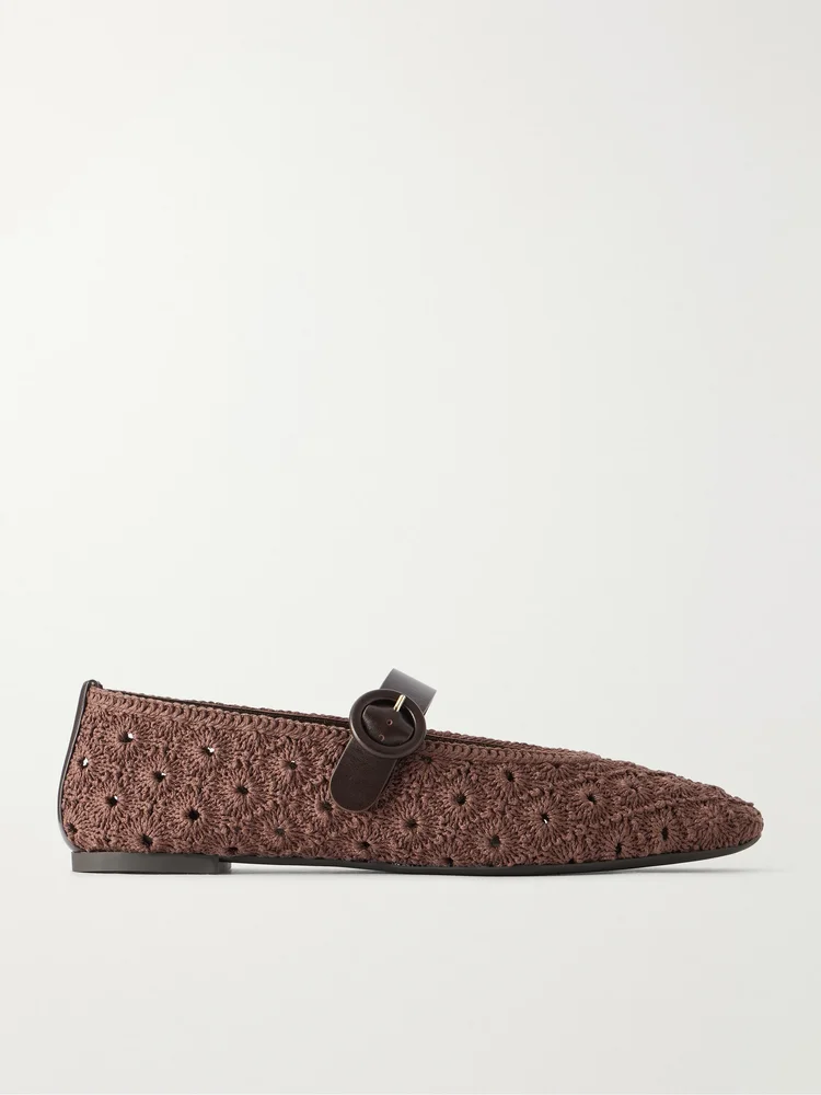 Loom leather-trimmed crochet ballet flats