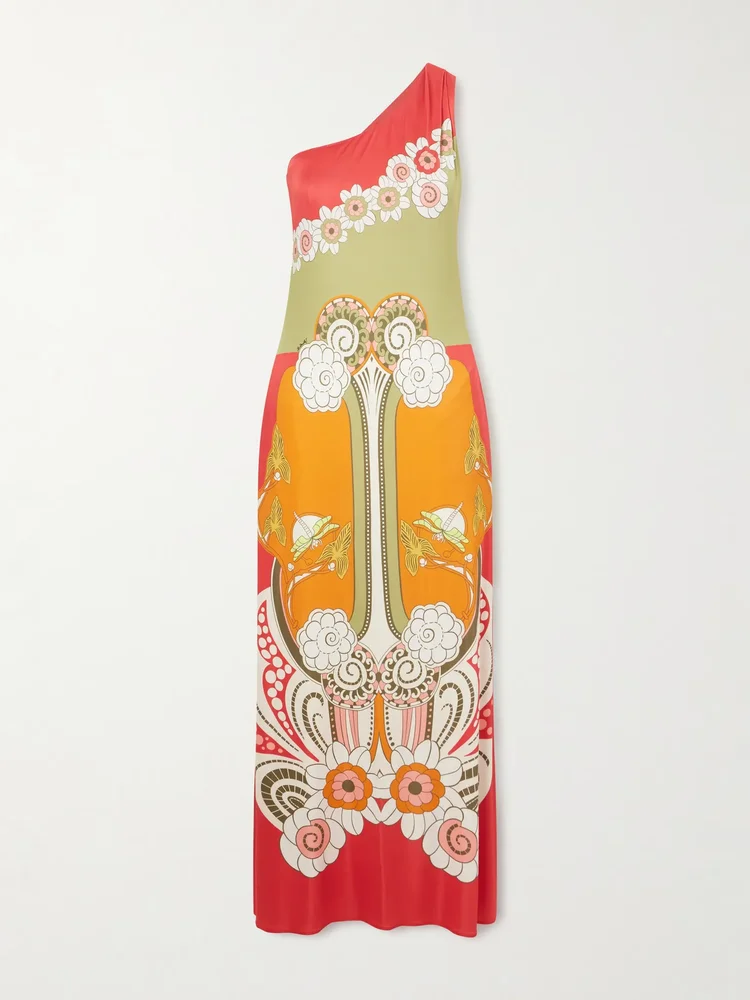 Clingy Roy printed one-shoulder jersey maxi dress