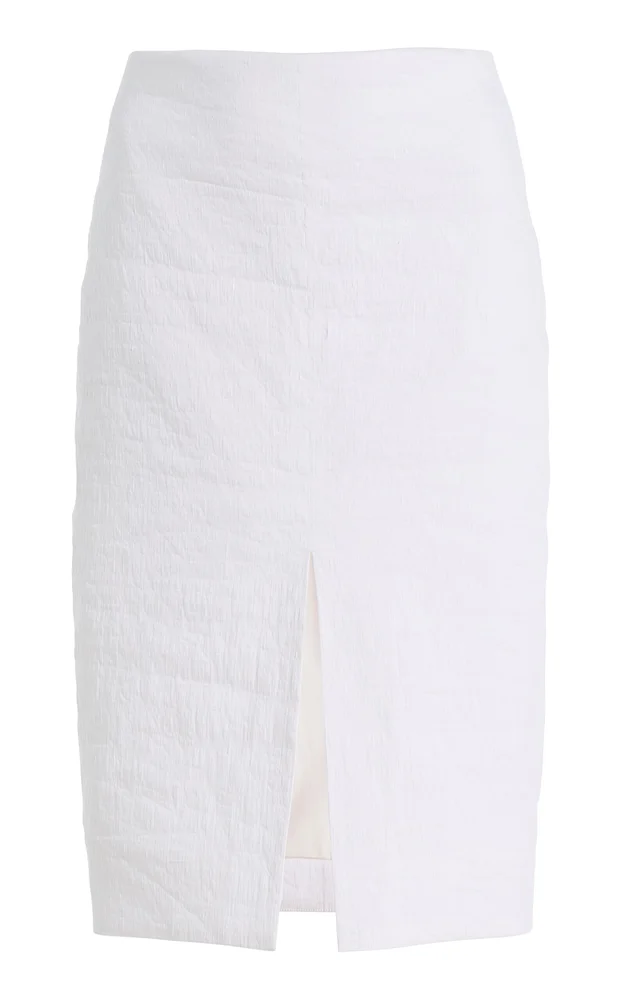 The Fenn Split-Front Linen-Blend Knee-Length Skirt