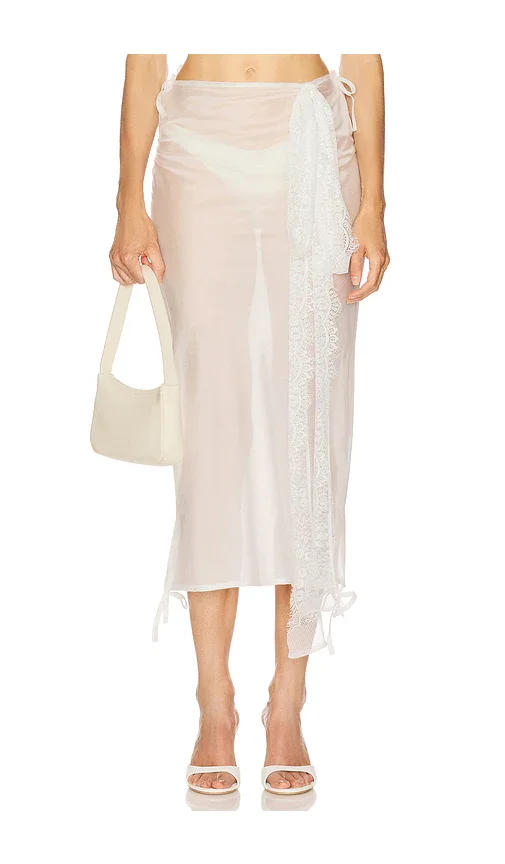 x REVOLVE Midi Skirt With Lace Details Milkwhite