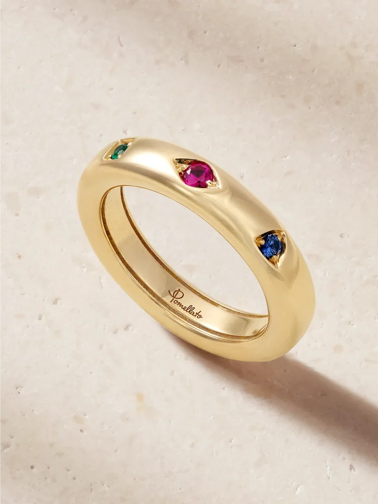 Iconica 18-karat rose gold, ruby, sapphire and emerald ring