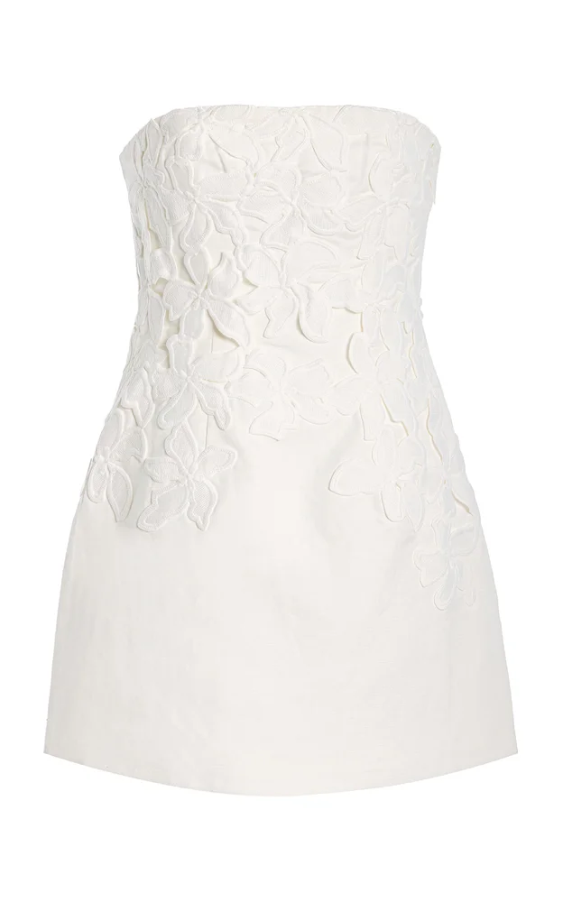 Idette Floral-Appliquéd Linen-Blend Mini Dress
