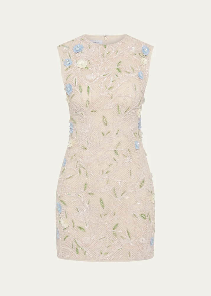 Mistral Floral Applique Cotton Mesh Mini Dress