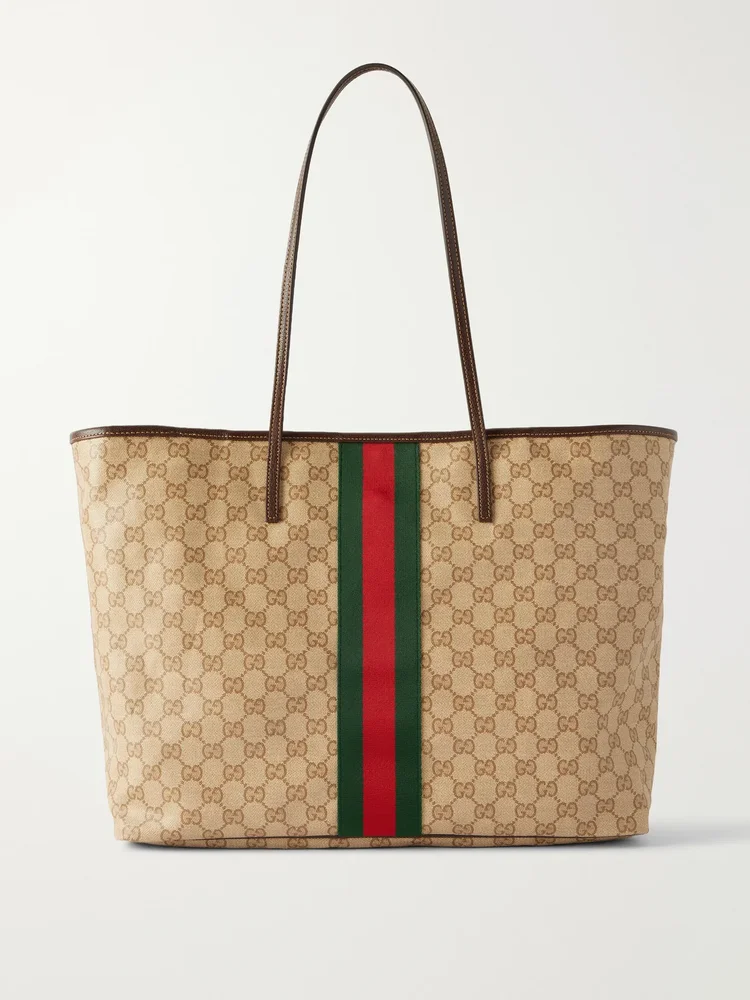 Gucci Tribeca leather-trimmed coated canvas-jacquard tote
