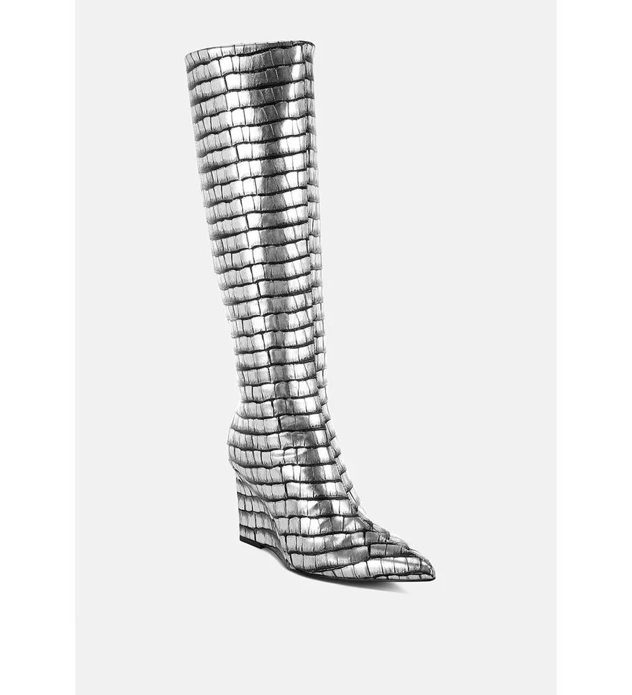 Bass Head Croco Metallic Long Boots
