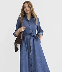 Chambray Belted Midi Pocket Shirtdress